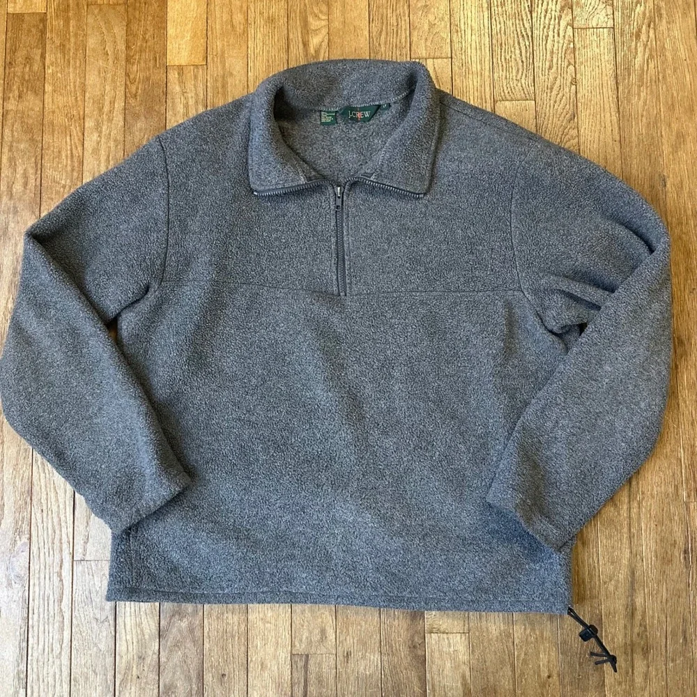 vintage J Crew Oarsmen Gray Fleece 1/4 Zip Pullover LT Hem Casual Warm‎ - Flaw
